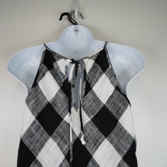 Cloth & Stone White Black Checker Gingham Mini Frayed Hem Halter Dress XS - Picture 10 of 13